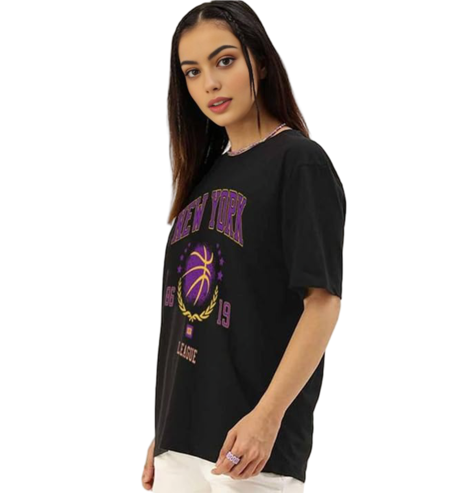Untitled design - 2024-12-02T153047.069 Baggy Fit Graphic T-Shirt for Women & Girls | Round Neck, Drop Shoulder, Half Sleeve Cotton Design (Sizes: S to XL) . - Image 1