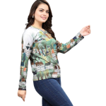 Grey Printed T-Shirt for Women | Wool Blend with Round Neck