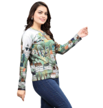 Grey Printed T-Shirt for Women | Wool Blend with Round Neck