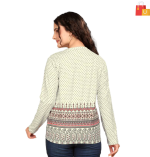 Cream Printed T-Shirt for Women | Wool Blend with Round Neck - Image 2