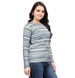 Blue Printed T-Shirt for Women | Wool Blend with Round Neck