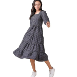 Elegant Navy Blue Knee-Length Cotton Dress for Women – Medium Size