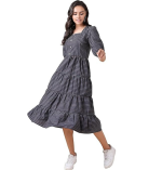 Elegant Navy Blue Knee-Length Cotton Dress for Women – Medium Size