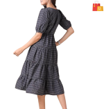 Elegant Navy Blue Knee-Length Cotton Dress for Women – Medium Size - Image 2