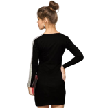 Miss Chase Women's Black Designer Super Soft Round Neck Full Sleeves Mini Bodycon Dress with Sequin Strip on Sleeves - Image 2