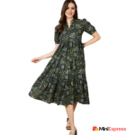 Antaran Chic Floral Print Puff Sleeve Midi Dress for Casual & Party Wear