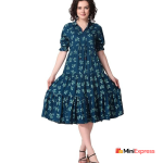 Stylish Seryeon® Women's Printed Midi Dress | Tie-Up Neck & Puff Sleeves