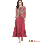 HELLO DESIGN Women's Rayon 3/4 Sleeve Flared Full-Length Maxi Dress