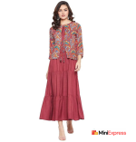 HELLO DESIGN Women's Rayon 3/4 Sleeve Flared Full-Length Maxi Dress
