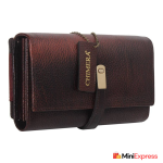 Women’s Regular-Size Brown Wrist Wallet – Genuine Leather Design with 5 Card Slots