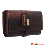 Women’s Regular-Size Brown Wrist Wallet – Genuine Leather Design with 5 Card Slots