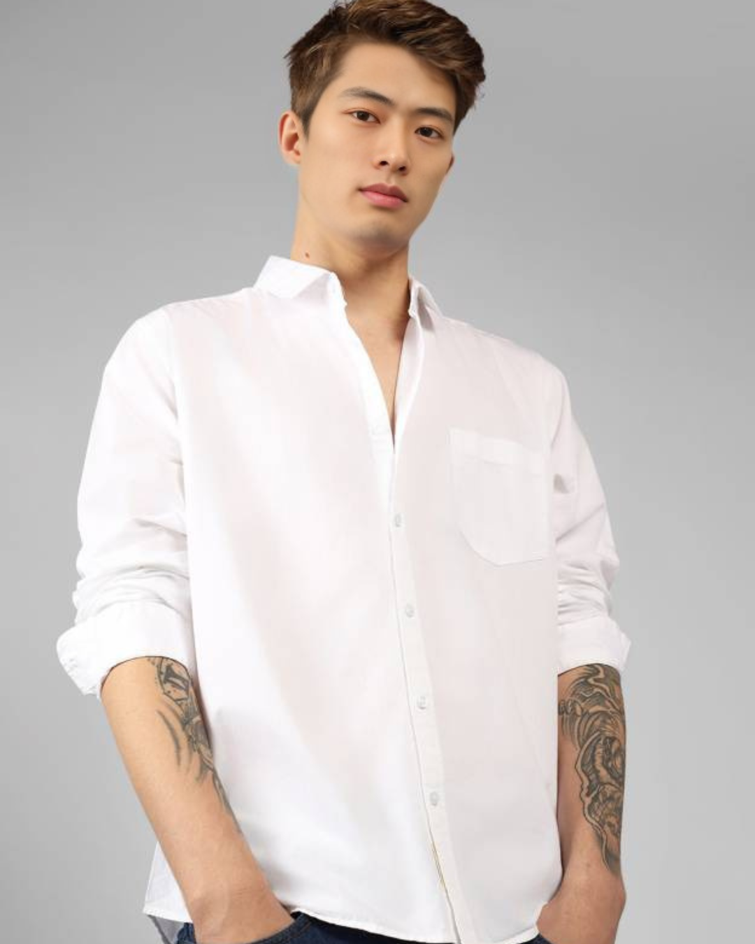 Untitled design - 2024-12-08T140636.141 Slim Fit Men's Solid Spread Collar Casual Shirt - Image 1