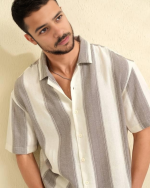 Oversized Striped Spread Collar Casual Shirt for Men
