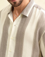 Oversized Striped Spread Collar Casual Shirt for Men - Image 3