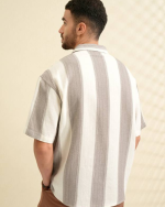 Oversized Striped Spread Collar Casual Shirt for Men - Image 2