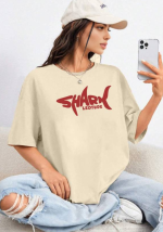 Women’s Cotton Blend Beige T-Shirt – Round Neck with Eye-Catching Print