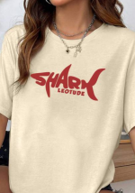 Women’s Cotton Blend Beige T-Shirt – Round Neck with Eye-Catching Print - Image 2