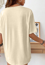 Women’s Cotton Blend Beige T-Shirt – Round Neck with Eye-Catching Print - Image 3