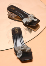 JM LOOKS Women’s Transparent Open-Toe Block Heels with Elegant Bow Accent - Image 2