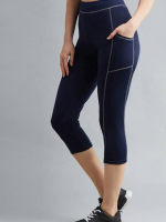 Performance-Driven Solid Blue Tights for Women - Gym to Street Style