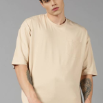 Round Neck Beige Cotton T-Shirt