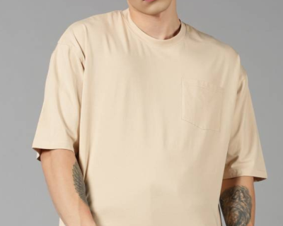 Round Neck Beige Cotton T-Shirt