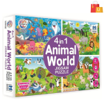 Ratnas 4-in-1 Animal World Jigsaw Puzzle for Kids (140 Pieces Total)