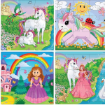 Fiddly's Wooden Puzzles for Kids & Children - 4-Piece Set (9 Pieces Total)