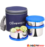 Oliveware Stainless Steel Lunch Box with Insulated Fabric Bag (690 ml, 3 Containers, Ideal for Office Use, Leak-Proof Design) - Image 2