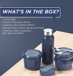 Oliveware Teso Pro Lunch Box | 3 Stainless Steel Containers | Plastic Pickle Box | Steel Spoon & Fork | Insulated Fabric Bag | Leak Proof | Microwave Safe | Full Meal | Easy to Carry | Black 4 Containers Lunch Box  (1470 ml, Thermoware) - Image 3