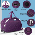 65 L Strolley Duffel Bag – Lightweight Travel Duffel with Wheels – Ideal for Family Use – Purple – Large Capacity - Image 3