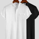 Pack of 2 Men's Regular Fit Striped Mandarin Collar Casual Shirts