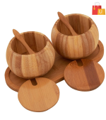 Black Gold The Finer Touch Bamboo Jar Set for Salt, Pepper & Condiments | Bamboo Lids & Tray | Ideal for Spices, Pickles, and More - Image 2