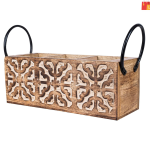 Wooden Spoon Holder and Cutlery Rack with Iron Handle and Engraved Carving – Medium Size, 11 x 4 x 4 inches