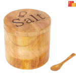 Round Wooden Salt Cellar with Magnetic Lid and Spoon