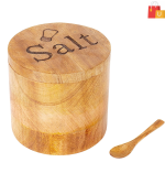 Round Wooden Salt Cellar with Magnetic Lid and Spoon