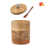 Round Wooden Salt Cellar with Spoon | Multi-Purpose Spice, Tea, and Seasoning Jar - Image 3
