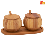Black Gold The Finer Touch Bamboo Jar Set for Salt, Pepper & Condiments | Bamboo Lids & Tray | Ideal for Spices, Pickles, and More
