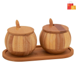 Black Gold The Finer Touch Bamboo Jar Set for Salt, Pepper & Condiments | Bamboo Lids & Tray | Ideal for Spices, Pickles, and More