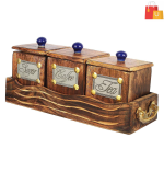 Wooden 3-Container Canister Set with Tray & Lid for Tea, Coffee, and Sugar – 600ml Capacity