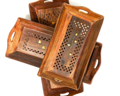 Handcrafted Sheesham Wood Rectangular Serving Trays | Set of 3