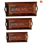 Doon Furniture Wooden Serving Tray Set | Handcrafted Trays with Brass Detailing