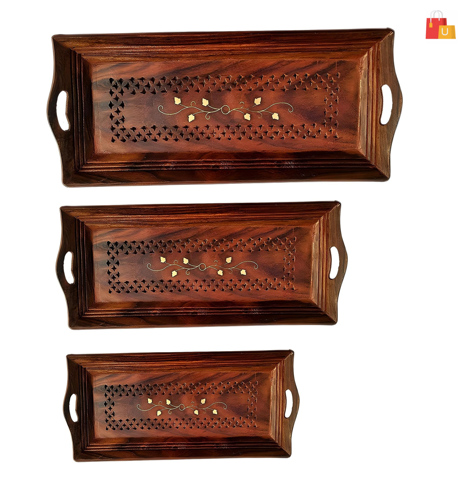 united design - 2025-01-08T232717.746 Doon Furniture Wooden Serving Tray Set | Handcrafted Trays with Brass Detailing - Image 1