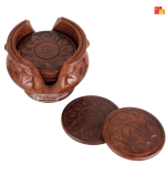 Wooden Handmade Carved Coaster Set - 6 Pieces - Image 2