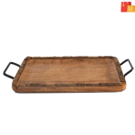 Stylish Wood Serving Tray with Black Metal Accents – Stylish and Functional