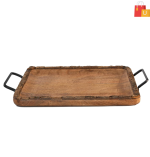 Stylish Wood Serving Tray with Black Metal Accents – Stylish and Functional