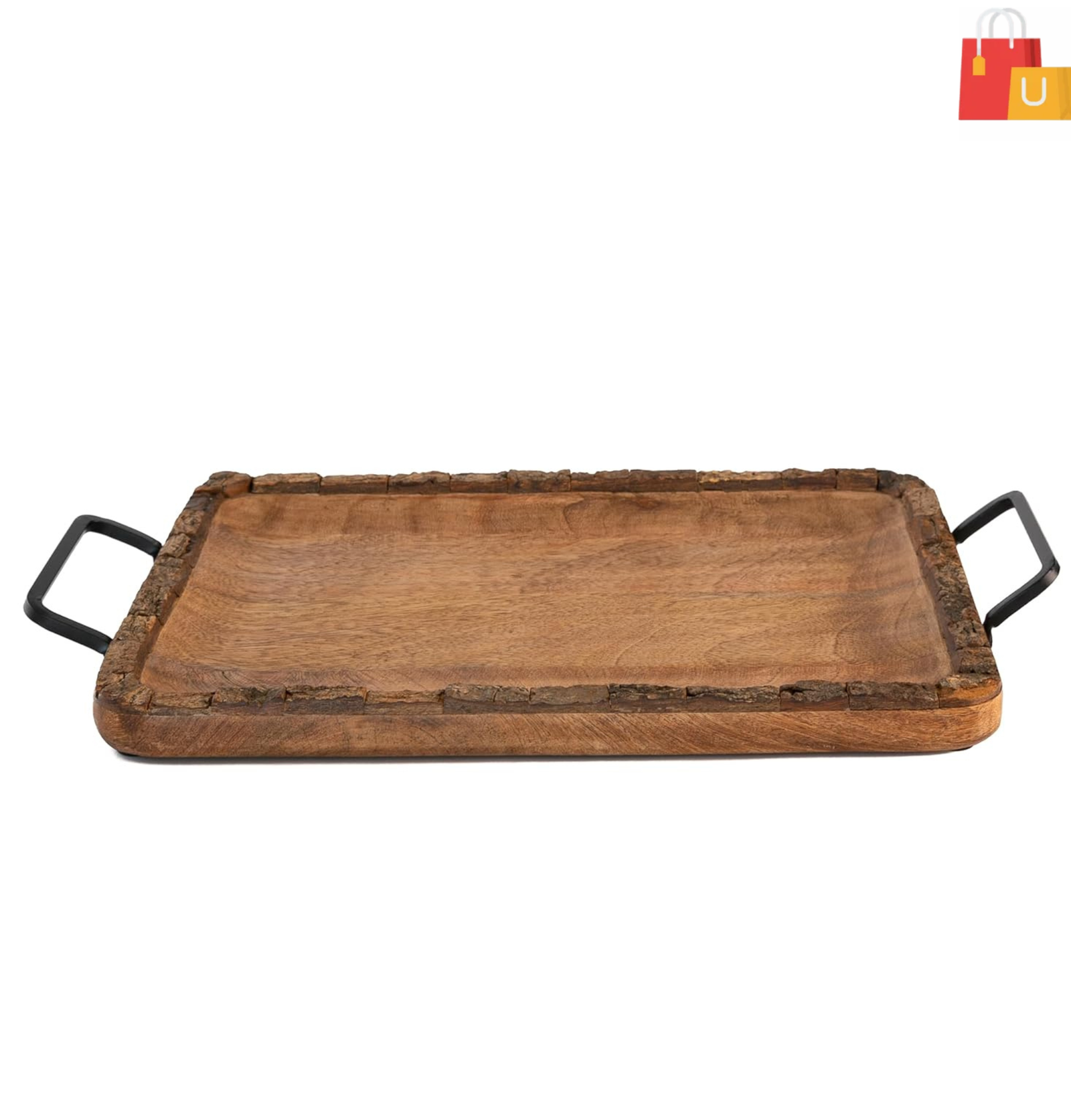 united design (42) Stylish Wood Serving Tray with Black Metal Accents – Stylish and Functional - Image 1