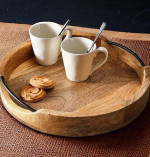 Craft Mshopr Round Wooden Tray with Iron Handles – Perfect for Serving and Display - Image 2