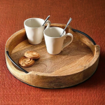 Craft Mshopr Round Wooden Tray with Iron Handles – Perfect for Serving and Display