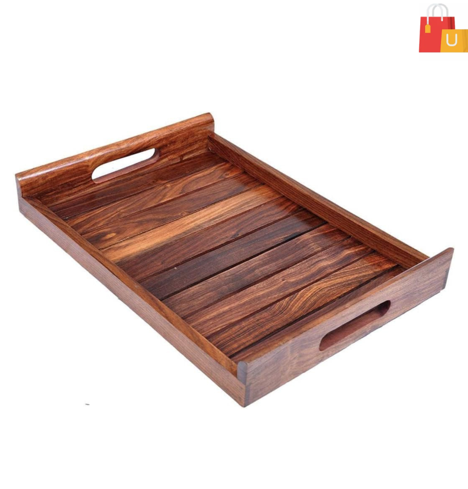 united design (49) Elegant Sheesham Wood Rectangle Tray – Perfect for Dining and Kitchen Use - Image 1